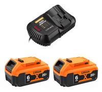 Batterie pour Dewalt 20V - Kit de batterie de remplacement avec chargeur - 2 batteries 6,0Ah Li-Ion - compatible avec les modèles DCB200, DCB205, DCB201, DCB203 - rechargeable