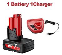Batterie pour outils électriques avec chargeur - M12 12 V Li-Ion - 7 000 mAh - Kit : 1 batterie + 1 chargeur - Remplace les références B2/XC 48-11-2430/2411/2401 - Argent