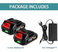 Batterie pour outils électriques - Bloc-batterie Li-ion avec chargeur - Deux batteries 1,5 Ah - Tension nominale 21 V, pour 18-21 V - CE - Jaune