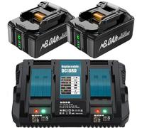 Batterie pour outils électriques - Coffret de batteries de rechange 18V Li-Ion - Capacité de 8000 mAh - 2 batteries - Chargeur rapide 6A - Compatible avec les modèles BL1830, BL1815, BL1860, BL1840
