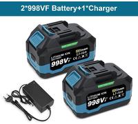 Batterie pour outils électriques sans fil - 988VF - 18V Li-Ion - 2 batteries + 1 chargeur - Compatible avec perceuses, visseuses à percussion et tournevis - Couleur : vert