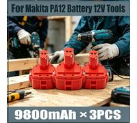 Batterie pour outils - PA12 12V Ni-MH - 9800 mAh - Batterie de remplacement compatible avec les modèles 1220, 1222, 1233, 1234, 1235 - Coffret de 3 batteries