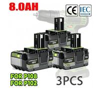 Batterie pour Ryobi 18V - Batterie de remplacement Li-Ion 8,0Ah pour outils électriques - compatible avec les modèles P104, P107, P108, RB18L50, RB18L20 - faible autodécharge - lot de 3 pièces