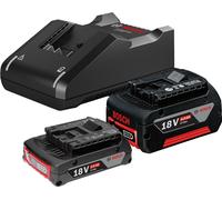 Batterie professionnelle Bosch 1600A01ZS9, kit de démarrage comprenant une batterie et un chargeur, 18V, lithium-ion, 1 x 2,0 Ah + 1 x 4,0 Ah