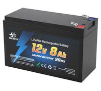 Batterie rechargeable 12 V 8 Ah LiFePO4 - Batterie lithium-fer-phosphate - Compacte et légère - Pour voiture, bateau, camping, panneaux solaires