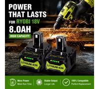 Batterie rechargeable 18650 originale RYOBI 18V 8000mAh Lithium-Ion pour outils électriques One+ Plus BPL1820 RB18L50 RB18L40 P104 P107 P108 P109 1pcs