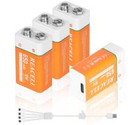 Batterie rechargeable 4x 9V au lithium, avec câble de charge USB-C 4-en-1