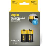 Batterie rechargeable Aqiila CR123A USB-C 3V 750mAh Li-Ion (2x)