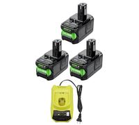 Batterie rechargeable, capacité de 9 500 mAh, technologie Li-Ion, compatible avec Ryobi, lot de 3, 1 chargeur