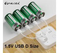 Batterie rechargeable PALO 1,5 V format D, charge USB Type-C, piles Li-ion D R20 LR20, batterie de type D pour chauffage, cuisinière à gaz 4 Green Battery