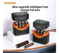 Batterie rechargeable PHOMAX et boîtier de charge rapide, longue durée de vie, 1,5 V AA 4200 mWh/AAA 1110 mWh, batteries au lithium pour jouets, télécommandes et usage quotidien 16AA Battery