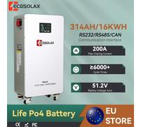Batterie solaire au lithium ECGSOLAX LiFePO4 51.2V 314Ah 16kWh, charge maximale 200A, 16S, 6000+ cycles pour stockage domestique, compatible avec BMS 314Ah 51.2V 16kWh