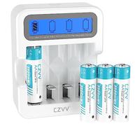 Batteries AA de 1,5 V Rechargeables - Pack 4 Recadré avec LCD Chargeur Ultra Rapide 2H, 3500mwh à Haute Capacité Durable, Temps de Cycle Jusqu'à 1300x, Sortie Constante(Blanc)