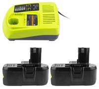 Batteries de remplacement 18V 5Ah, lot de 2, avec chargeur, compatibles avec les outils Ryobi One+