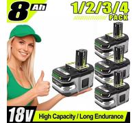 Batteries lithium-ion - Bloc batterie 18 V - 8000 mAh - Coffret de 4 - Lithium-ion - Sans effet mémoire - Faible auto-décharge - Compatible avec les modèles P104, P107, P108, P109