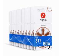 Batteries pour appareils auditifs Signia Taille 312 Marron Pack de 60 (10 x 6 piles) avec chiffon de nettoyage