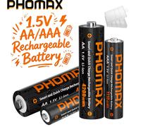Batteries rechargeables au lithium PHOMAX 1,5 V Li-ion AA/AAA 4200 mWh 1110 mWh AA AAA pour rasoir, lampe torche, appareil photo, batterie pré-chargeée 8AA Battery