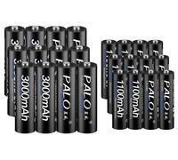 Batteries rechargeables, haute capacité, respectueuses de l'environnement, comprenant 12 piles AA et 12 piles AAA