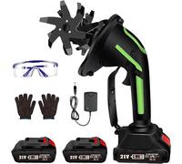 Batteuse-cultivateur électrique avec 2 batteries de 2000 mAh, mini motoculteur à batterie, motoculteur électrique, 235 tours/minute, lame en acier 65Mn, idéal pour les parterres de fleurs et les potag