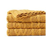 Battilo Couverture Jaune Moutarde pour canapé, Chaise, jeté tricoté en Chenille Jaune, Doux, Chaud et Confortable, jeté de canapé, Couverture de lit, 130 x 170 cm
