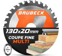 BAUBECK Lame de scie 130x16 + adaptateur 20 mm, 36T, 1,5 mm coupe fine dans le bois & l’aluminium compatible avec scies circulaires sans fil portatives et scies plongeantes, lame circulaire 130x16