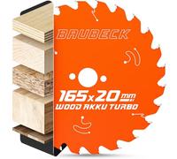 BAUBECK Lame de scie 165 x 20 + adaptateur 16 mm, 24Z, coupe 1,5 mm dans le bois, batterie 18 V compatible avec M. SP6000/J, DHS680, Bosch GKT 55 / GCE S/GKS 18 V, lame de scie circulaire 165 x 20,