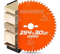 BAUBECK Lame de scie 254 x 30 mm + 25,4 mm bague d'adaptation 2,6 mm coupe dans le bois, 54 dents pour scies circulaires de table et radiales, comme Metabo KGS 254 M, Bosch GTS 10 XC, PTS 10, lame de