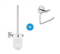BauCosmopolitan Set d'accessoires avec Brosse WC murale + Dérouleur de papier en métal, Chrome (40463001-DUOESSENTIALS)