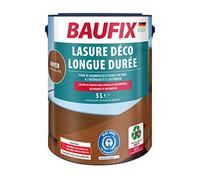 BAUFIX Lasure déco longue durée noyer, satinée brillante, 5 litres, Lasure pour bois, Lasure de protection du bois, pour intérieur et extérieur, pour nombreux bois de résineux / feuillus