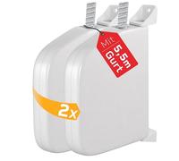 BAUHELD Lot de 2 enrouleur de sangle de volet roulant en saillie avec sangle de 5,5 m - Pliable - Robuste - Pour sangle de volet roulant - 14 mm - Pivotant à 180° - Mini enrouleur de sangle avec