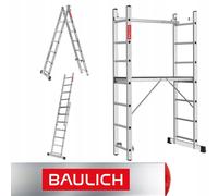 Baulich | Échafaudage en aluminium 2x7 - Hauteur de travail 2,98 m - Capacité de charge 150 kg - Échelle pliable - Plateforme de travail - Échafauda