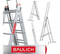 Baulich | Échelle en aluminium - 3 parties - 3x12 marches - Charge max. 150 kg - Hauteur de travail max. 8,09 m - Échelle multifonctionnelle - Stabilisateur inclus