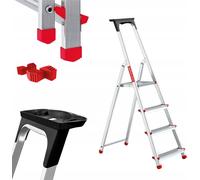 Baulich | Échelle en aluminium - 4 marches - Charge max. 125 kg - Avec tablette - Bouchons s