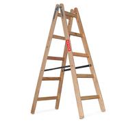Baulich | Échelle en bois - 2 x 5 marches - double face - en bois de pin - EN 131 - hauteur de travail jusqu'à 3 m - capacité de charge 150 kg - résistante aux intempéries - avec crochets