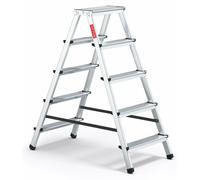 Baulich | Échelle ménagère en aluminium - 2 x 5 marches - Charge max. 120 kg - Hauteur 2,62 m - Pieds antidérapants s