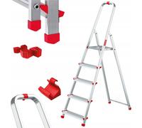 Baulich | Échelle ménagère en aluminium - 5 marches - Charge max. 125 kg - Pliable - Crochets et butées s