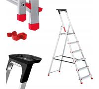 Baulich | Échelle ménagère en aluminium - 6 marches - Charge maximale 125 kg - Hauteur 3,19 m - Avec étagère
