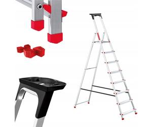 Baulich | Échelle ménagère en aluminium - 8 marches - Charge max. 125 kg - Hauteur 3,62 m - 4 pieds d'appui inclus