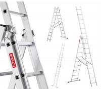 Baulich - Échelle Multifonction 3en1 Télescopique en Aluminium Double - 3x10(marches) Polyvalente, Pliable, Jusqu'à 150kg, pour Les Travaux dans la Maison et Le Jardin, Légère 13,5 kg, Argent
