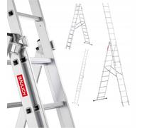 Baulich - Échelle Multifonction 3en1 Télescopique en Aluminium Double - 3x11(marches) Polyvalente, Pliable, Jusqu'à 150kg, pour Les Travaux dans la Maison et Le Jardin, Légère 15,1 kg, Argent