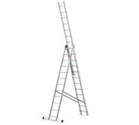 BAULICH - Échelle Multifonctionnelle en Aluminium 3 en 1-12 Marches - Trois Segments Professionnels - Appui, Déployable, Autoportant - pour Travaux Domestiques - avec Stabilisateur - Argenté