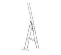 BAULICH - Échelle Multifonctionnelle en Aluminium 3 en 1-13 Marches - Trois Segments Professionnels - Appui, Déployable, Autoportant - pour Travaux Domestiques - avec Stabilisateur - Argenté