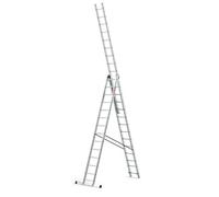 BAULICH - Échelle Multifonctionnelle en Aluminium 3 en 1-14 Marches - Trois Segments Professionnels - Appui, Déployable, Autoportant - pour Travaux Domestiques - avec Stabilisateur - Argenté
