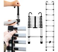 Baulich | Échelle télescopique en aluminium - 2,6 m - 9 échelons - Réglable en hauteur - Avec crochets