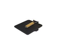 Baumalu, Poêle Grill Carré 24 cm Noir - Idéale pour Grillades Saines - Manche Rétractable en Bois - Compatible Tous Feux y compris Induction - Dimensions 24 x 24 cm