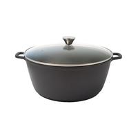Baumalu, Cocotte Mijoteuse Haute 32cm 10L en Fonte d'Aluminium Noir avec Couvercle en Verre, Revêtement Anti-Adhérent Whitford Xylan Plus, Compatible Tous Feux et Induction