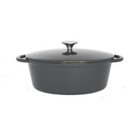 Baumalu, Cocotte Ovale Fonte 27 cm, Modèle Cocoon, Gris Brillant Majolique, Ustensile de Cuisine Durable, Compatible Induction, Couvercle Inclus, Idéal pour Mijoter et Rôtir, Garantie 5 Ans