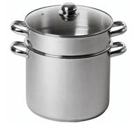 BAUMALU - Combiné Traiteur Couscoussier Forme Droite - Acier Inox - Couvercle Verre - Tous Feux dont Induction - Triple Fond Diffuseur - Ø30cm, 16L, Argenté