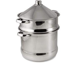 Baumalu - Couscoussier Tajine en Acier Inoxydable - Couvercle et Poignées Inox - Tous Feux dont Induction - Triple Fond Diffuseur - Ø20cm, 6L