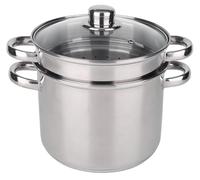 BAUMALU - Cuiseur à Pâtes - Acier Inoxydable - Tous Feux dont Induction - Triple Fond Diffuseur, Répartition Homogène de la Chaleur - Couvercle en Verre avec Bords Inox et Trou Vapeur - Ø24cm